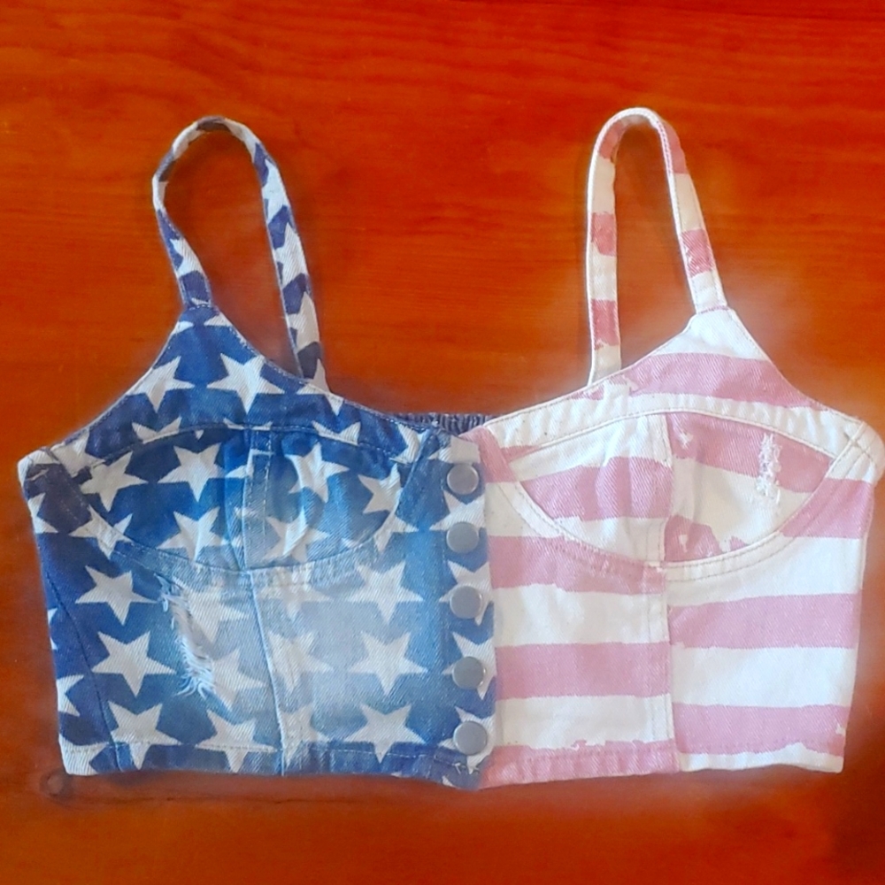 American Flag Denim bralette/ crop top